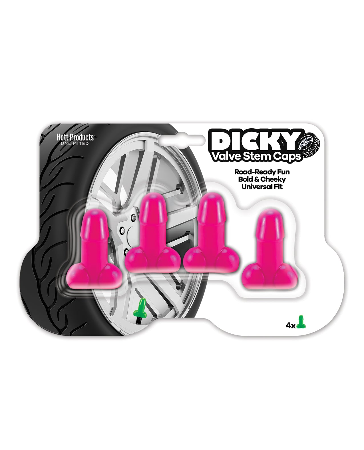 Funny Penis Valve Stem Caps Pink 4 Pack Durable Car Tire Cover Accessory