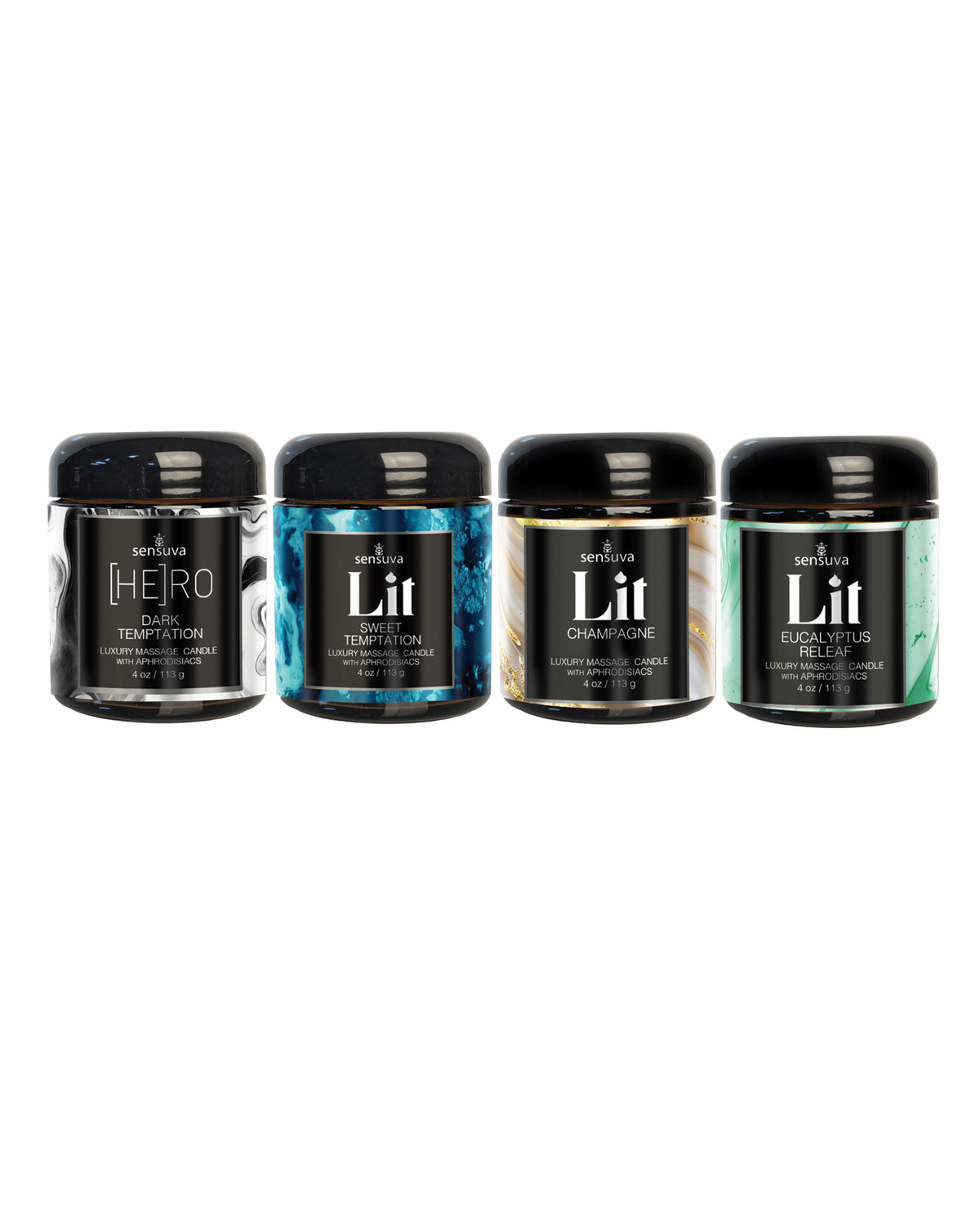 Sensuva 4 Luxury Massage Candles Variety Pack Relaxing Skin Aromatherapy