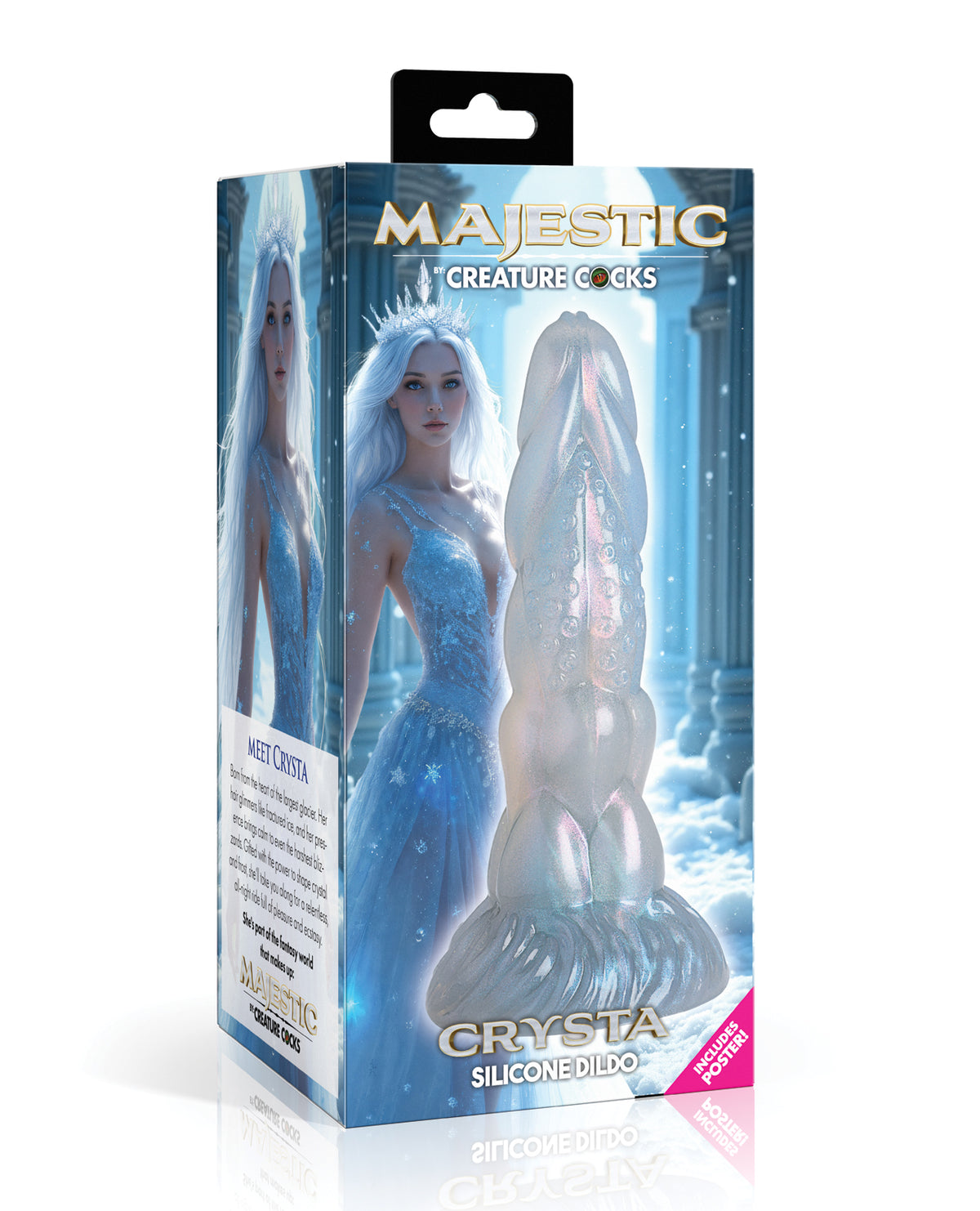 Godemichet en silicone Majestic Crysta, bleu glacial, rose et argent