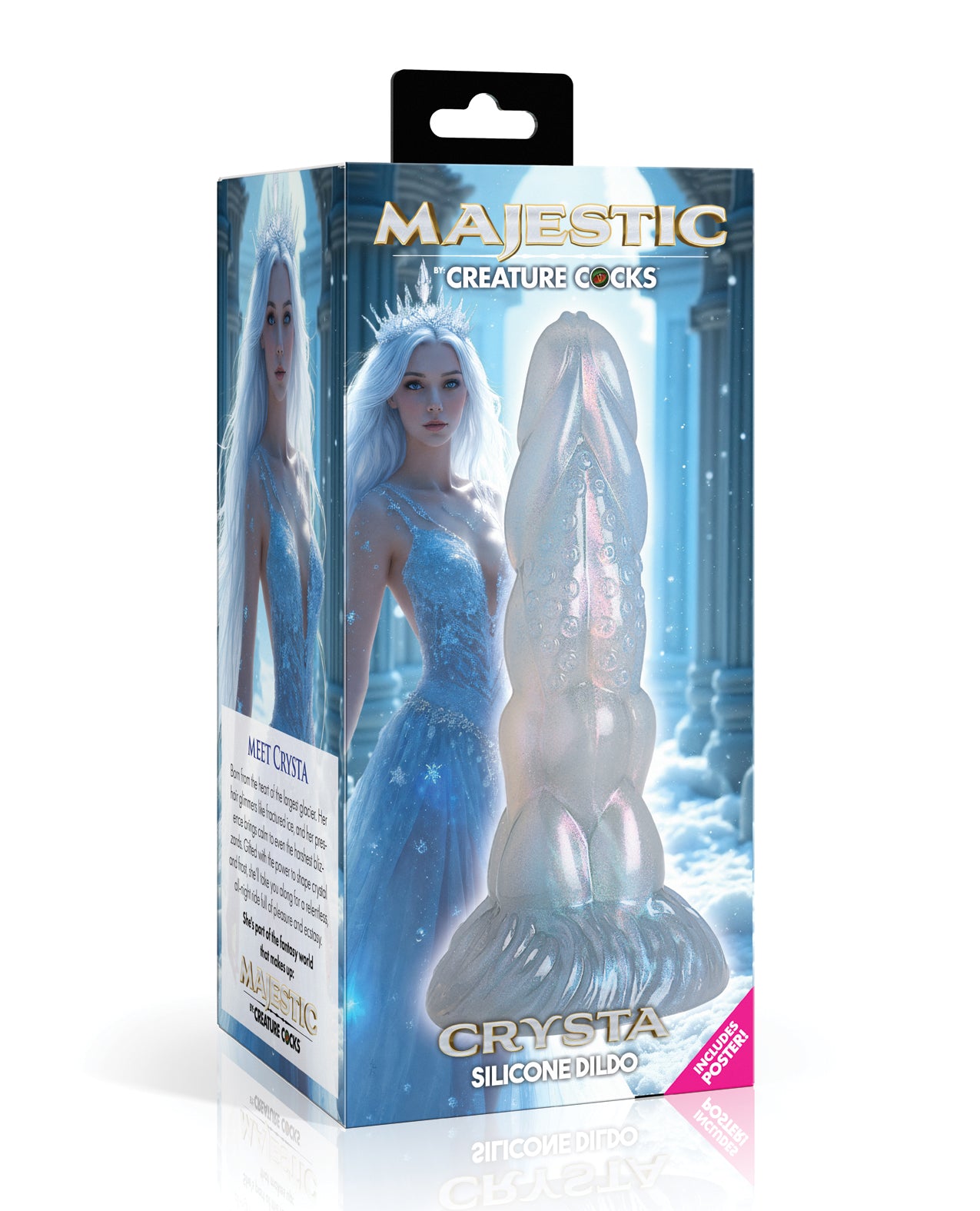Dildo de silicone Majestic Crysta Icy Glacial azul com rosa e prata