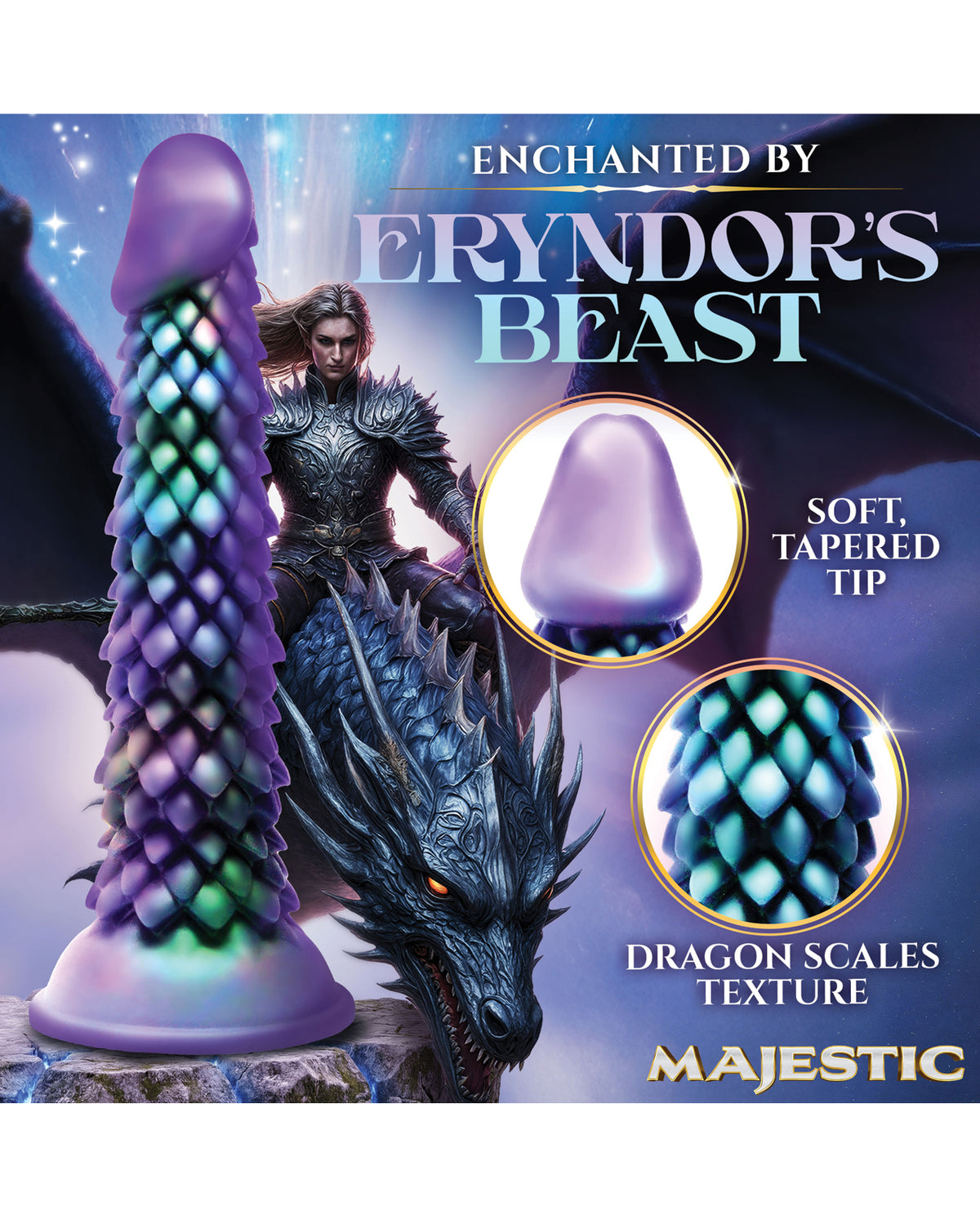Godemiché pour adulte en silicone Majestic Eryndor, elfe fantastique cavalier de dragon