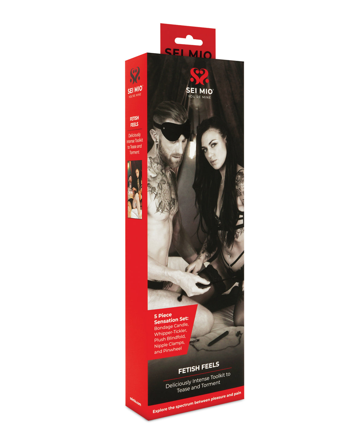 Kit de sensaciones BDSM Sei Mio de 5 piezas con látigo y cosquilleador