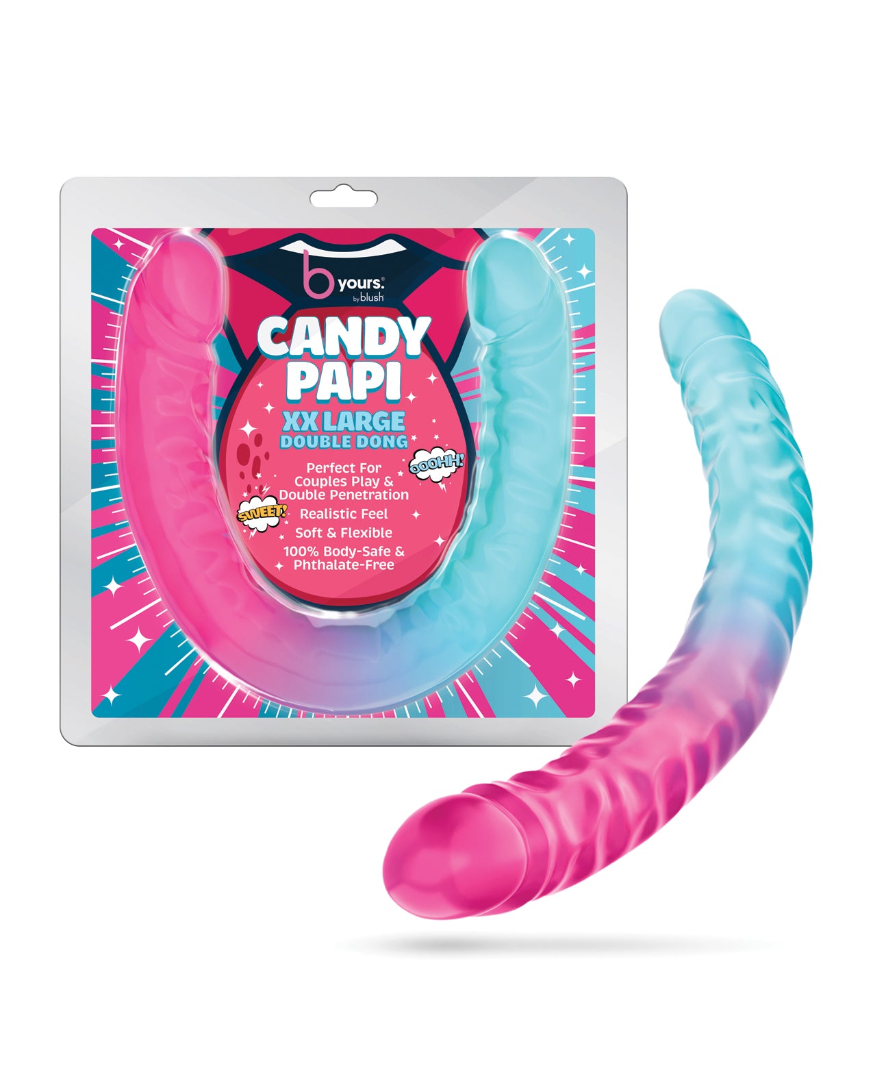 Jouet sexuel réaliste Blush B Yours XXL double gode de 18 pouces, multicolore