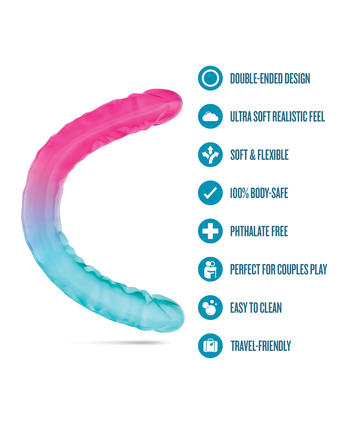 Jouet sexuel réaliste Blush B Yours XXL double gode de 18 pouces, multicolore
