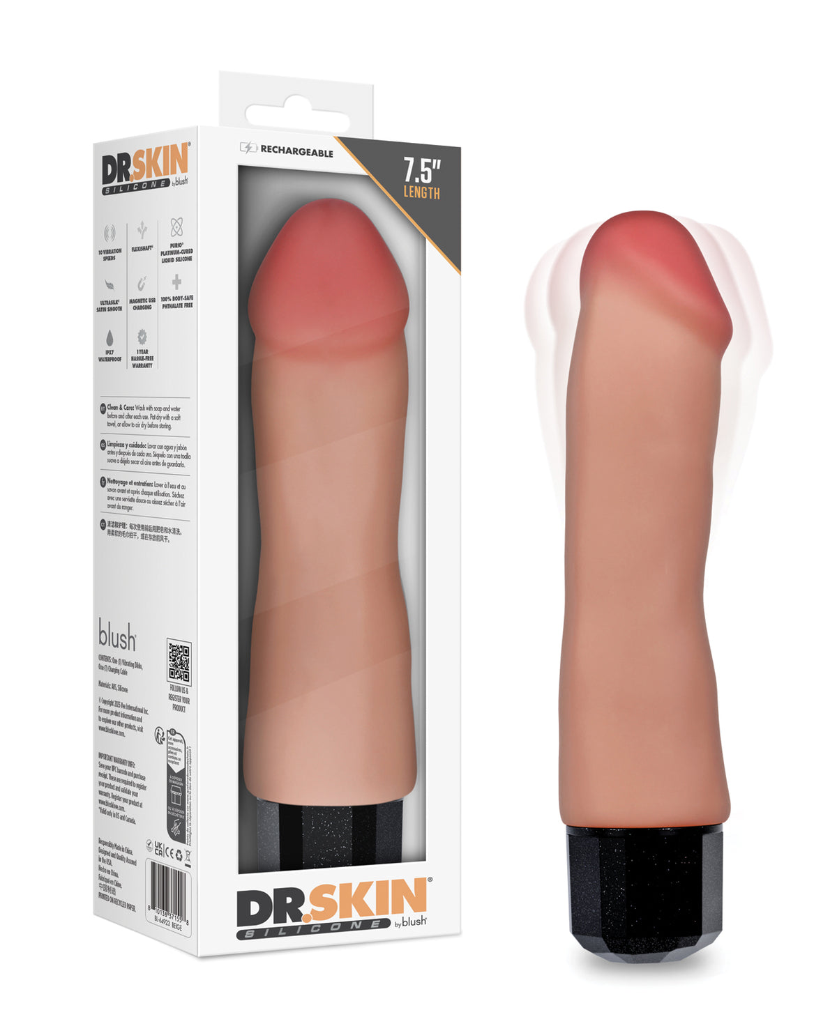 Blush Dr. Skin Dr. Avery 7.5 Inch Realistic Flexible Vibrator For Couples