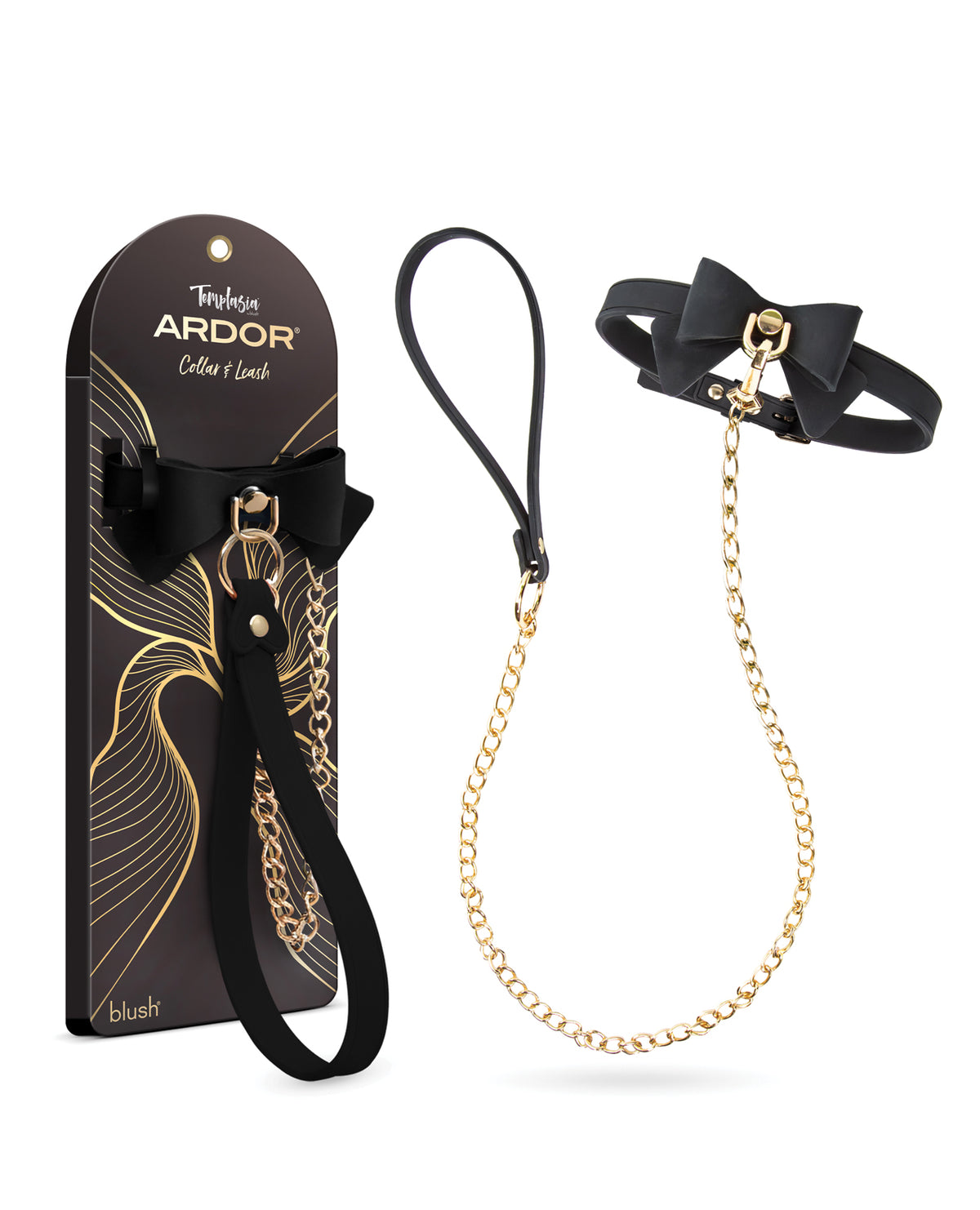 Ensemble collier et laisse en silicone noir Blush Temptasia Ardor avec nœud papillon
