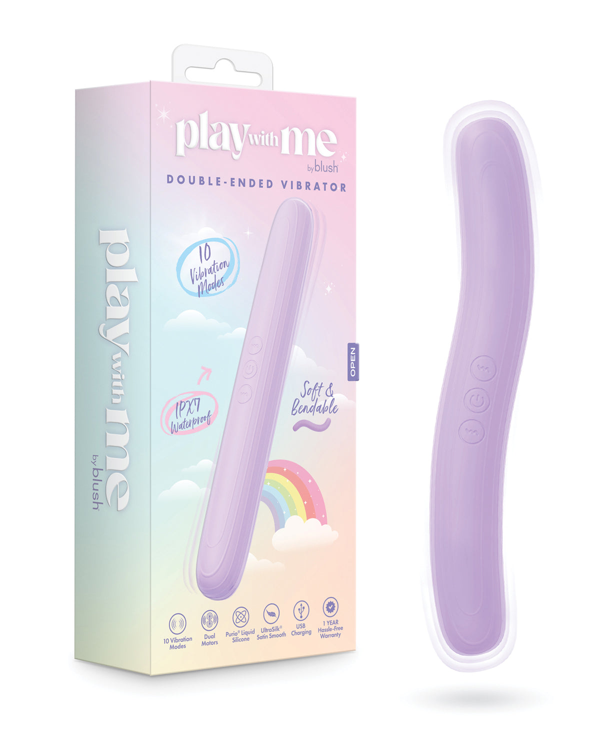 Play With Me Double Ended Vibrator Purple Dual Motor 10 Modes
