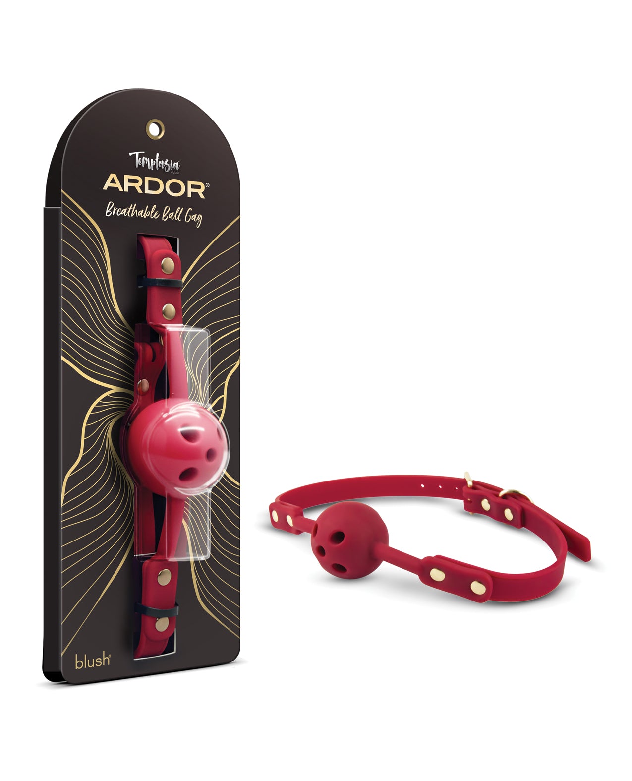 Mordaza de bola ajustable de silicona transpirable Blush Temptasia Ardor - Roja