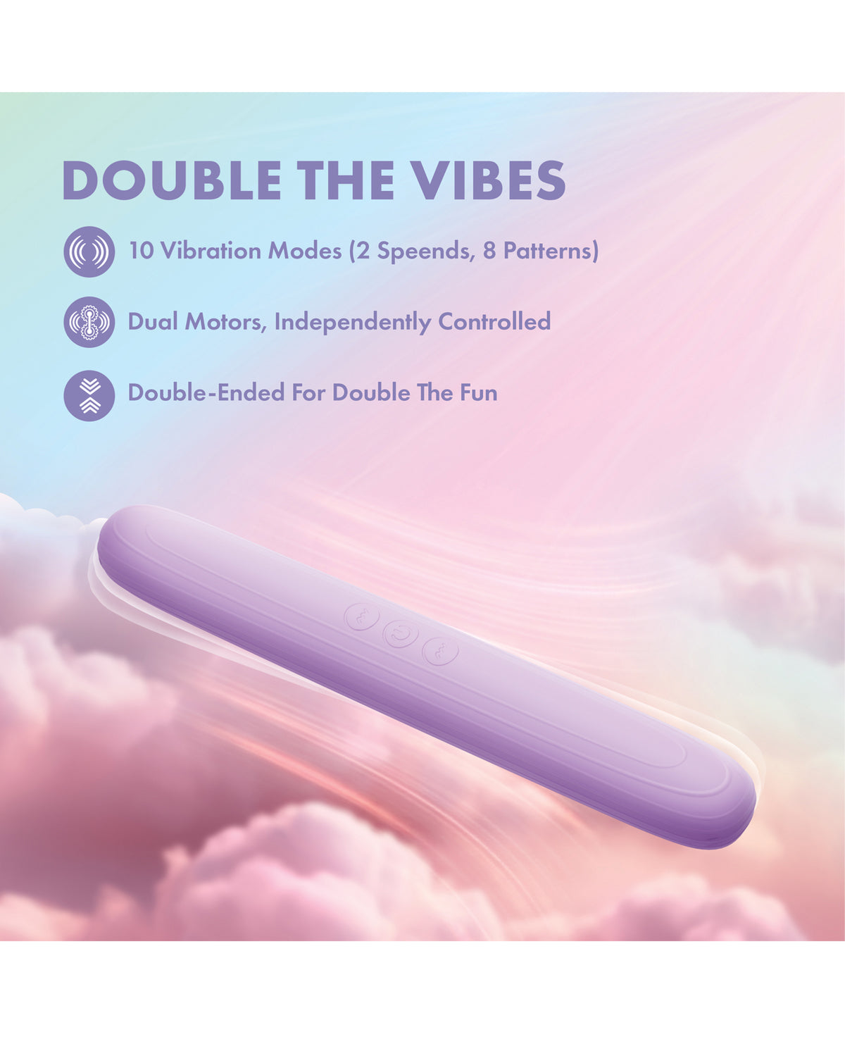 Vibrador de doble extremo Play With Me, morado, doble motor, 10 modos