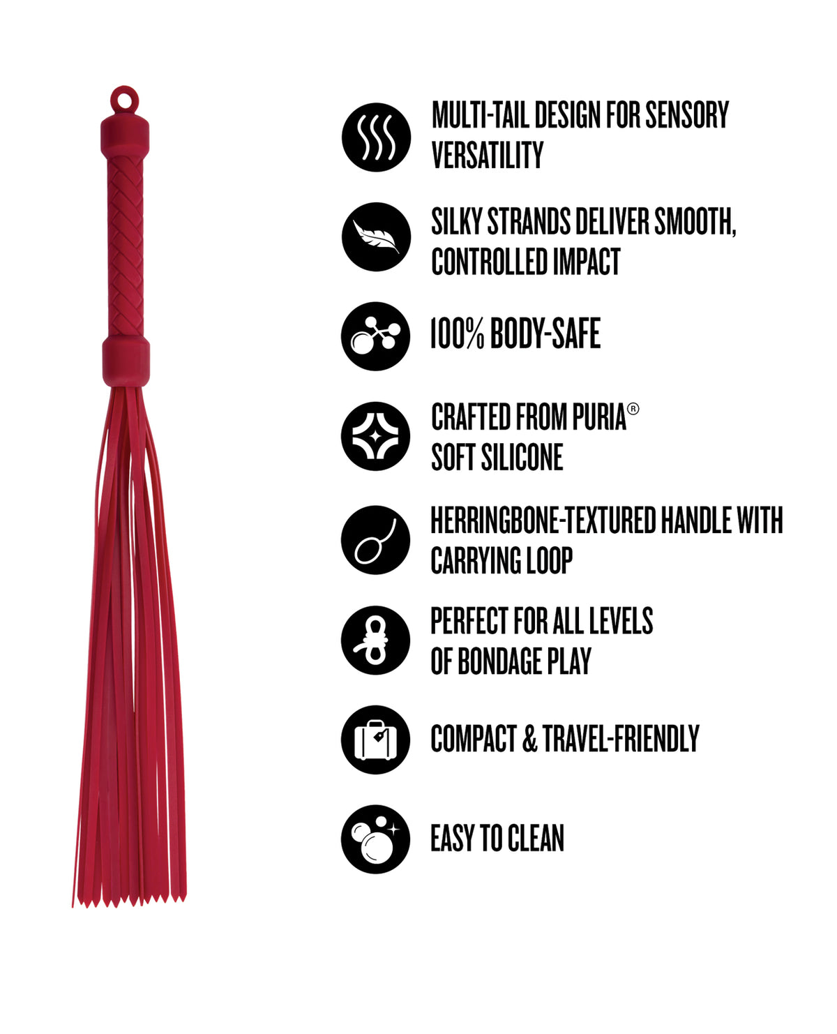 Flogger de silicona Blush Temptasia Ardor con mango de espiga, rojo