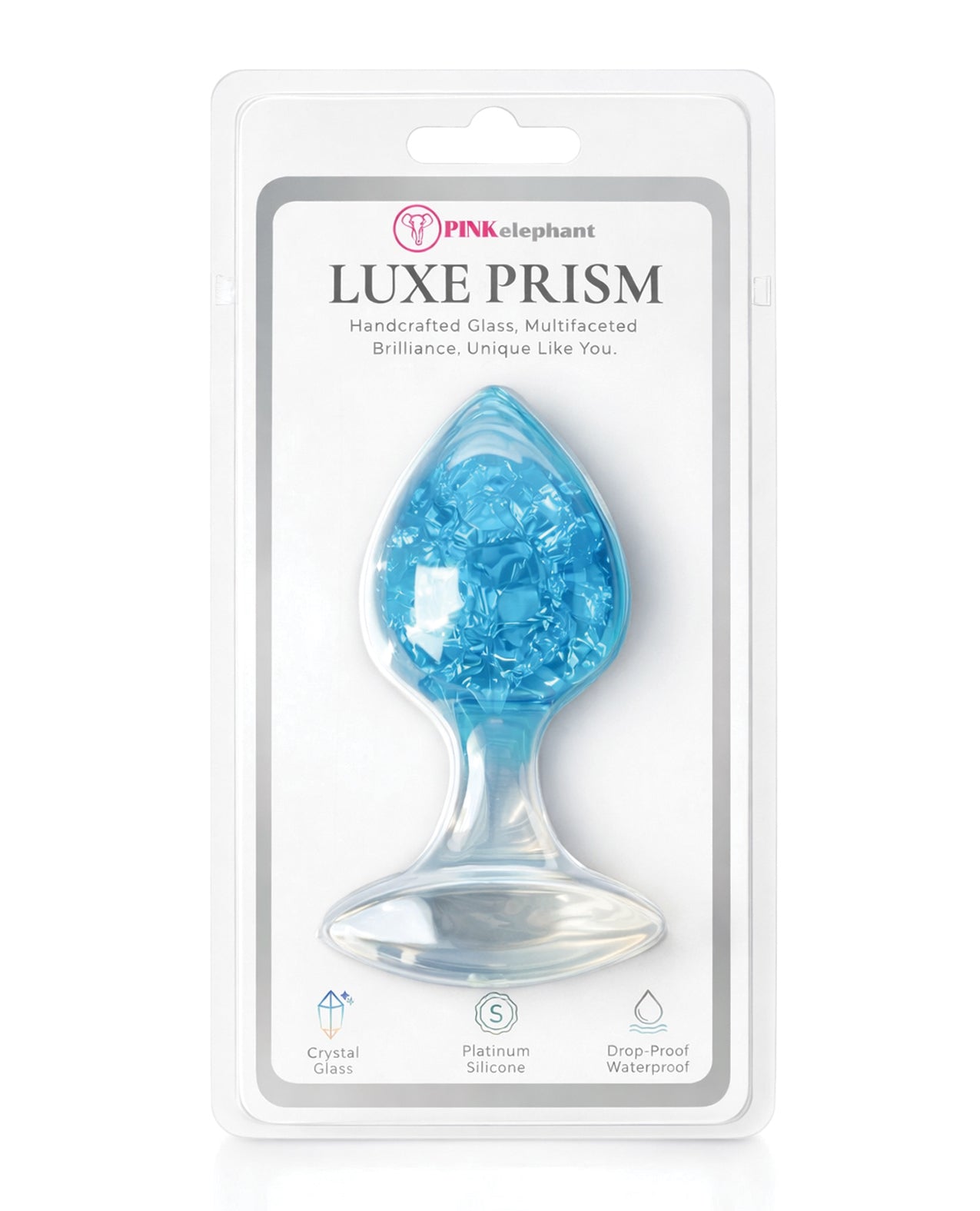Bijuterie pentru corp Blue Luxe Prism, plug mare, din silicon platinic și sticlă cristalină