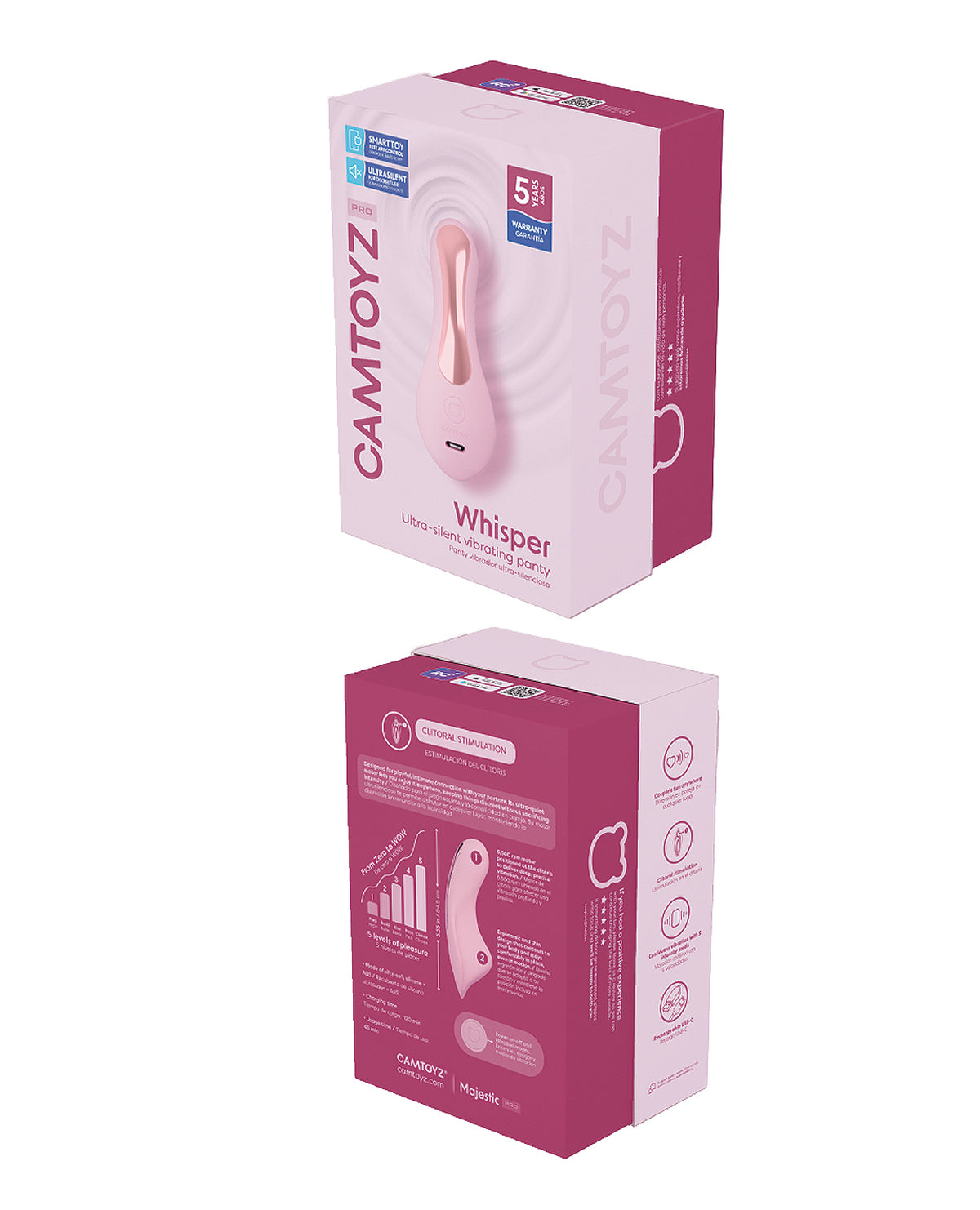 Różowy stymulator majtkowy Camtoyz Pro Whisper sterowany aplikacją, cichy i wygodny do noszenia
