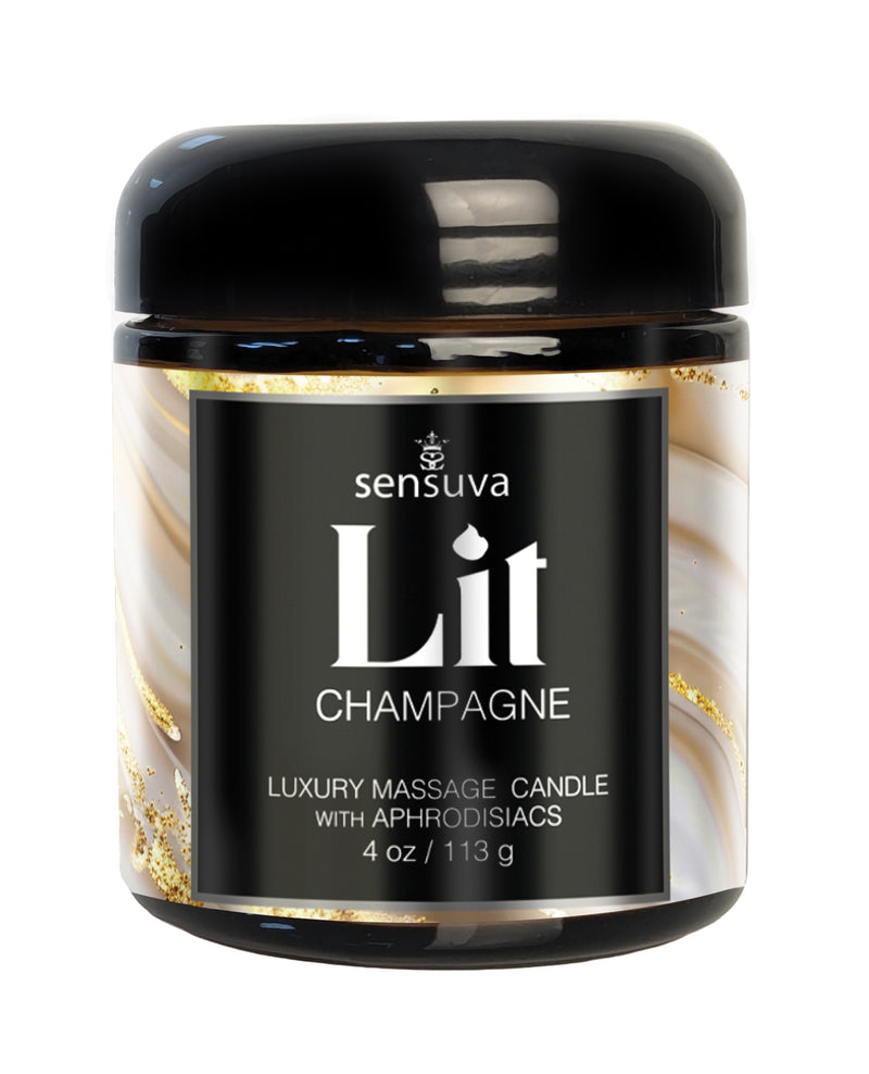 Cargue la imagen en el visor de la galería, Vela de masaje de lujo Sensuva Lit Champagne enriquecida con extractos botánicos, 4 Oz
