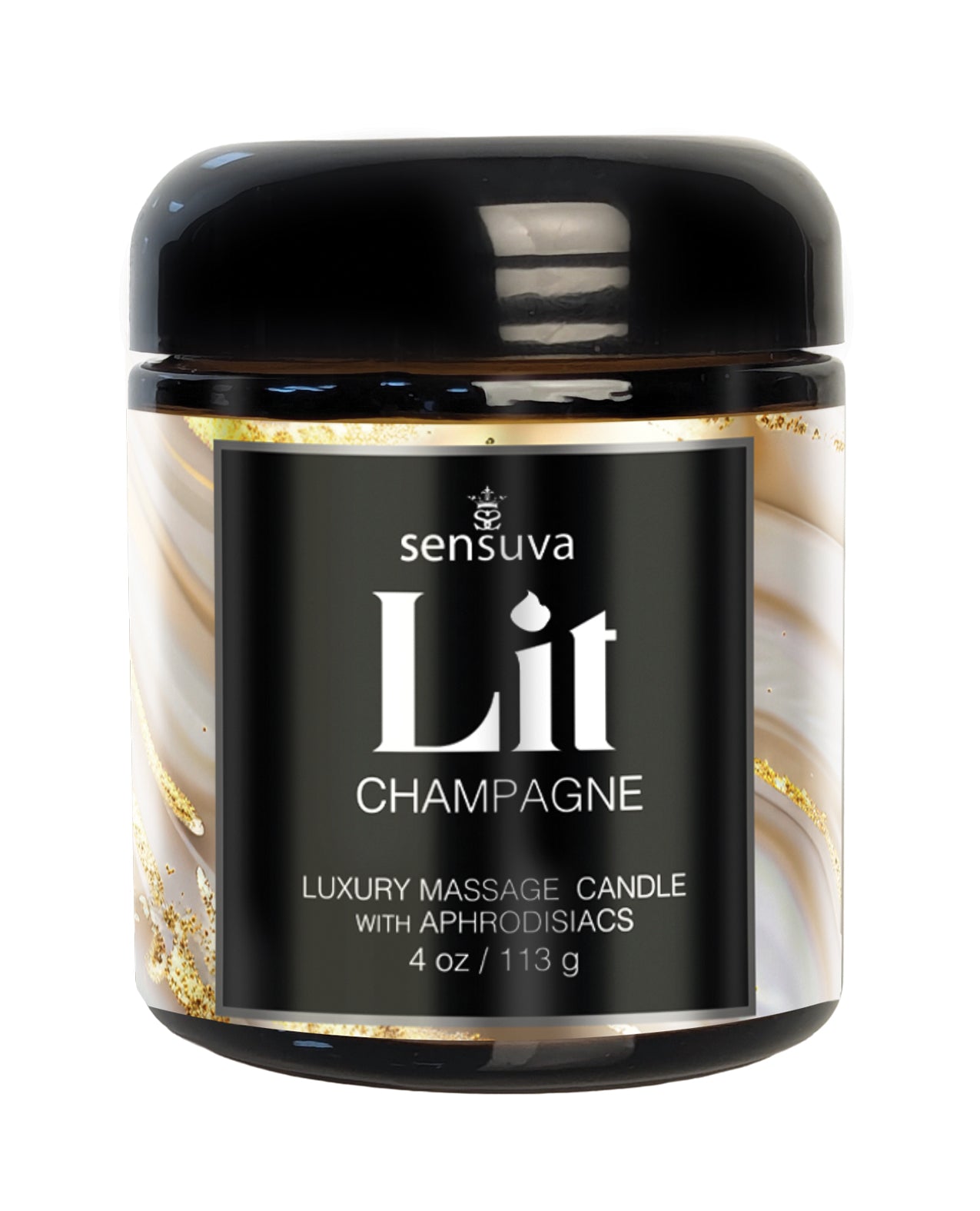 Vela de masaje de lujo Sensuva Lit Champagne enriquecida con extractos botánicos, 4 Oz