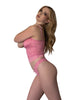Cargue la imagen en el visor de la galería, Conjunto de dos piezas de camisola tipo bustier y tanga de encaje rosa con lazo de satén

