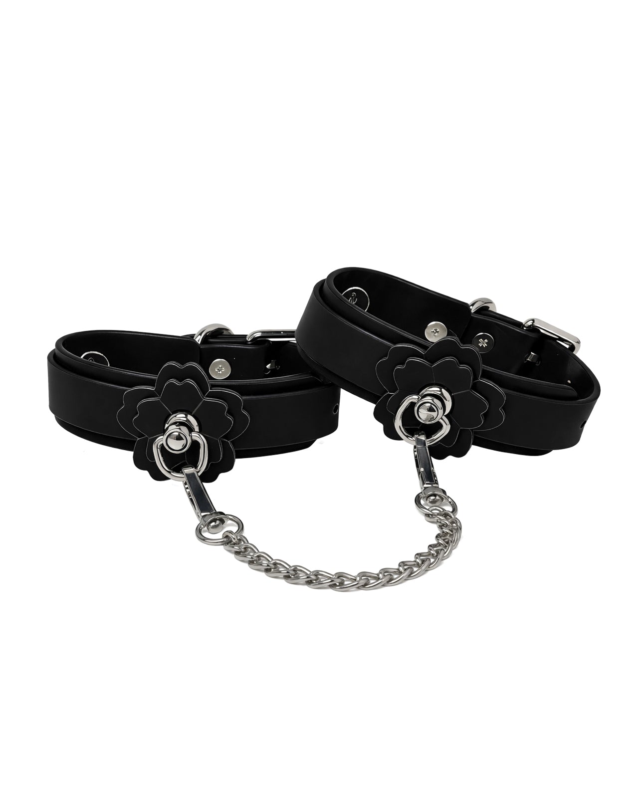 Heat Tease Flower Cuff Collar Heat Reactive PU Leather Black Pink Accessory