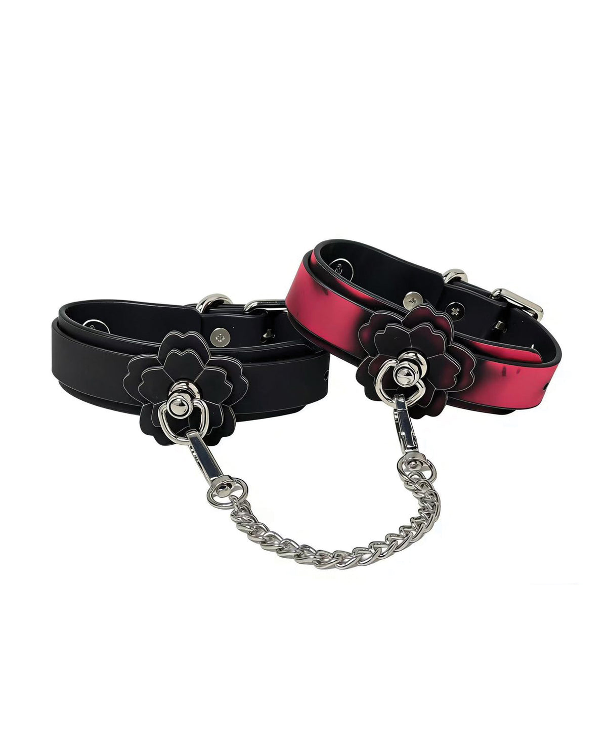 Heat Tease Flower Cuff Collar Heat Reactive PU Leather Black Pink Accessory