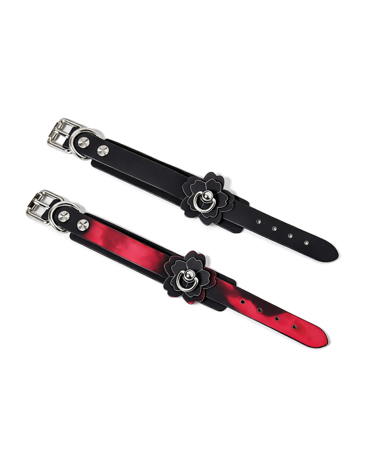 Heat Tease Flower Cuff Collar Heat Reactive PU Leather Black Pink Accessory