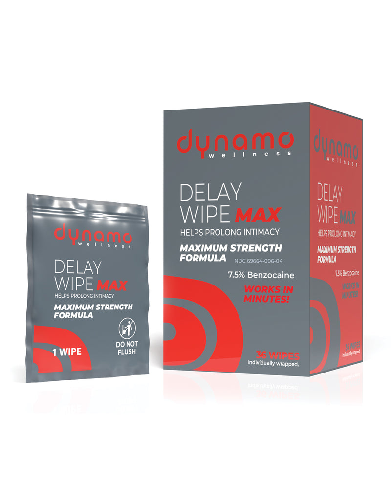 Cargue la imagen en el visor de la galería, Toallitas retardantes Dynamo Wellness de máxima concentración, 7.5 por ciento de benzocaína, paquete de 36

