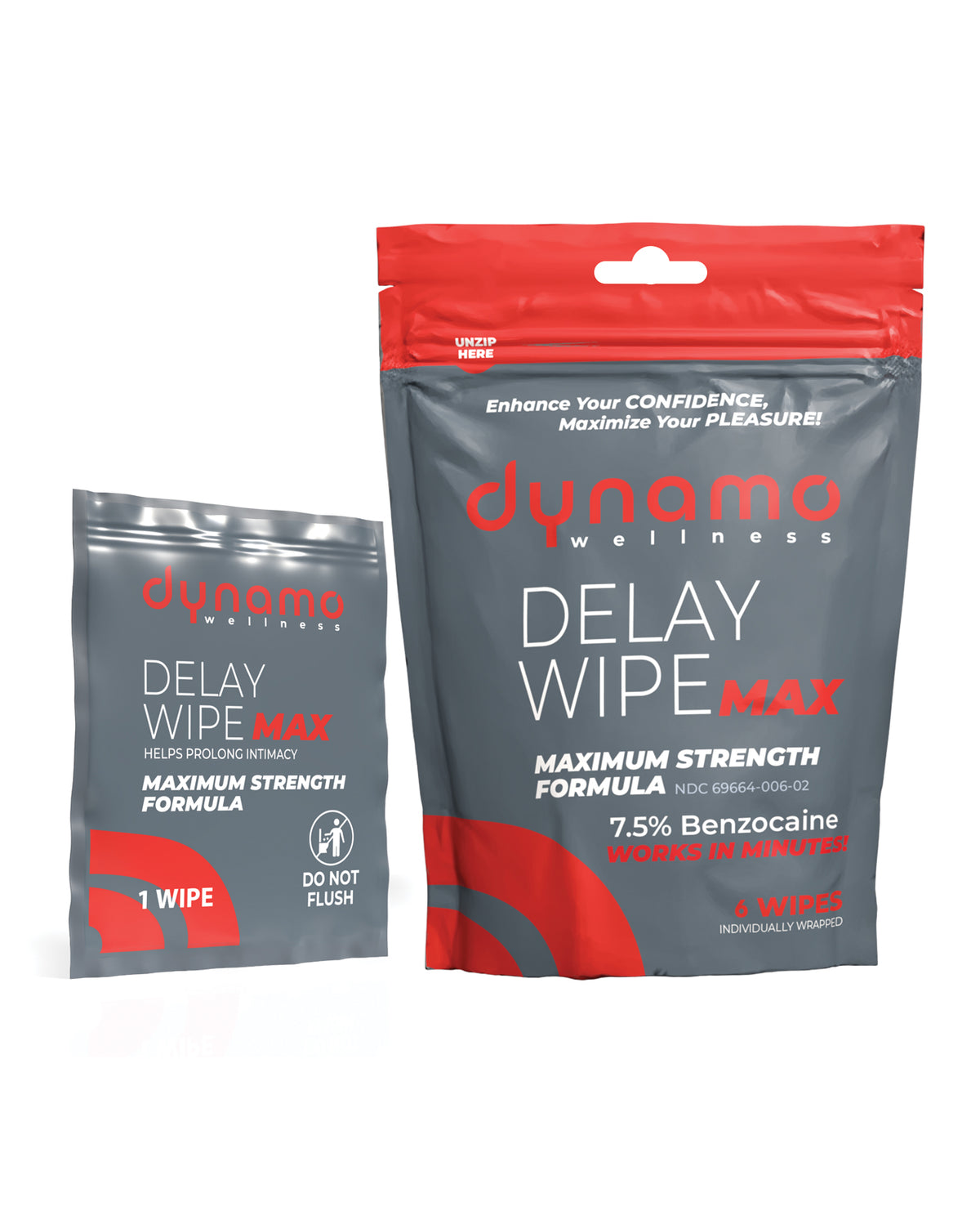 Dynamo Wellness Maximum Strength Delay Wipes 7.5 Benzocaine 6 Pack