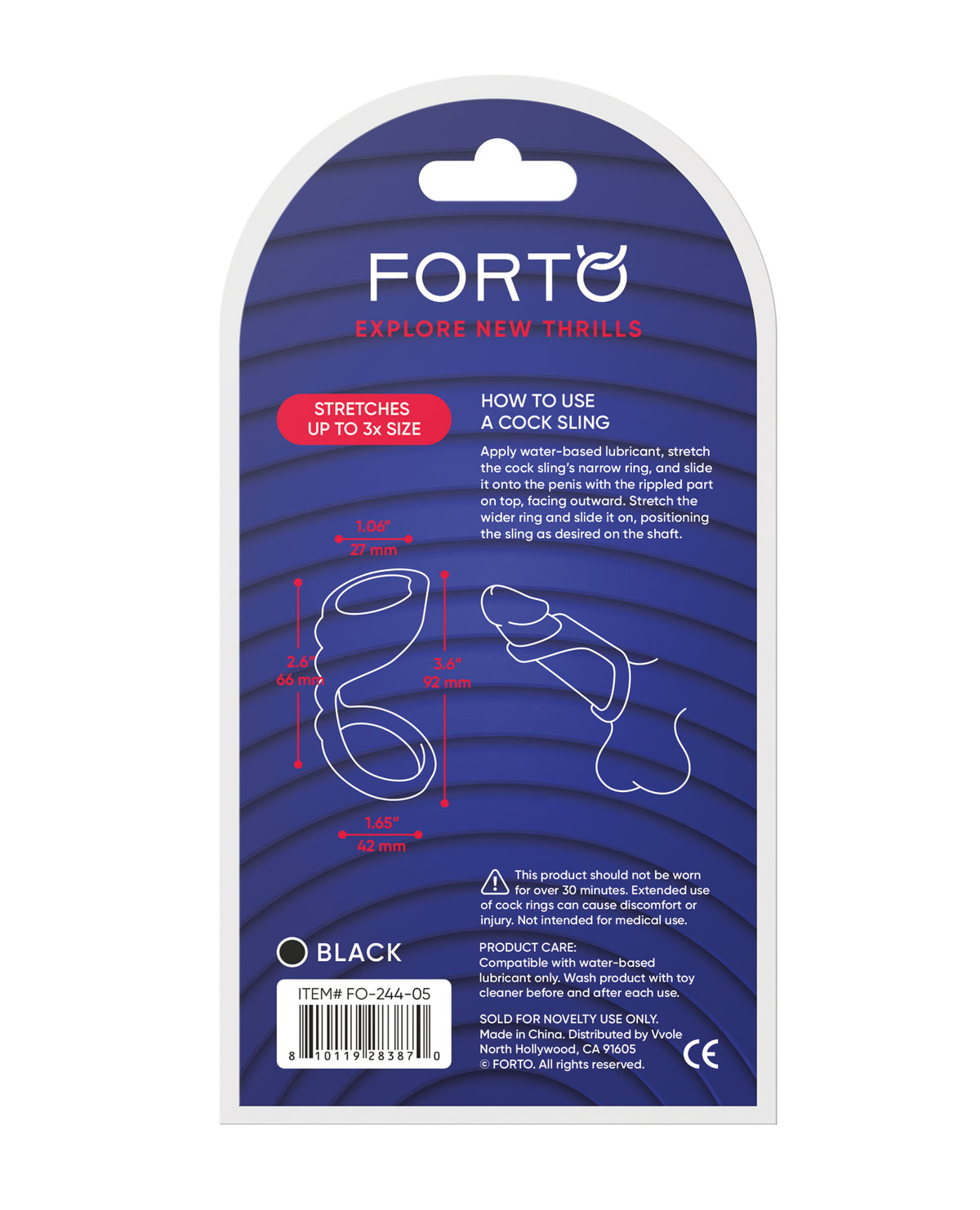 Forto Textured Silicone Cock Sling For Men With Enhanced Sensation Black