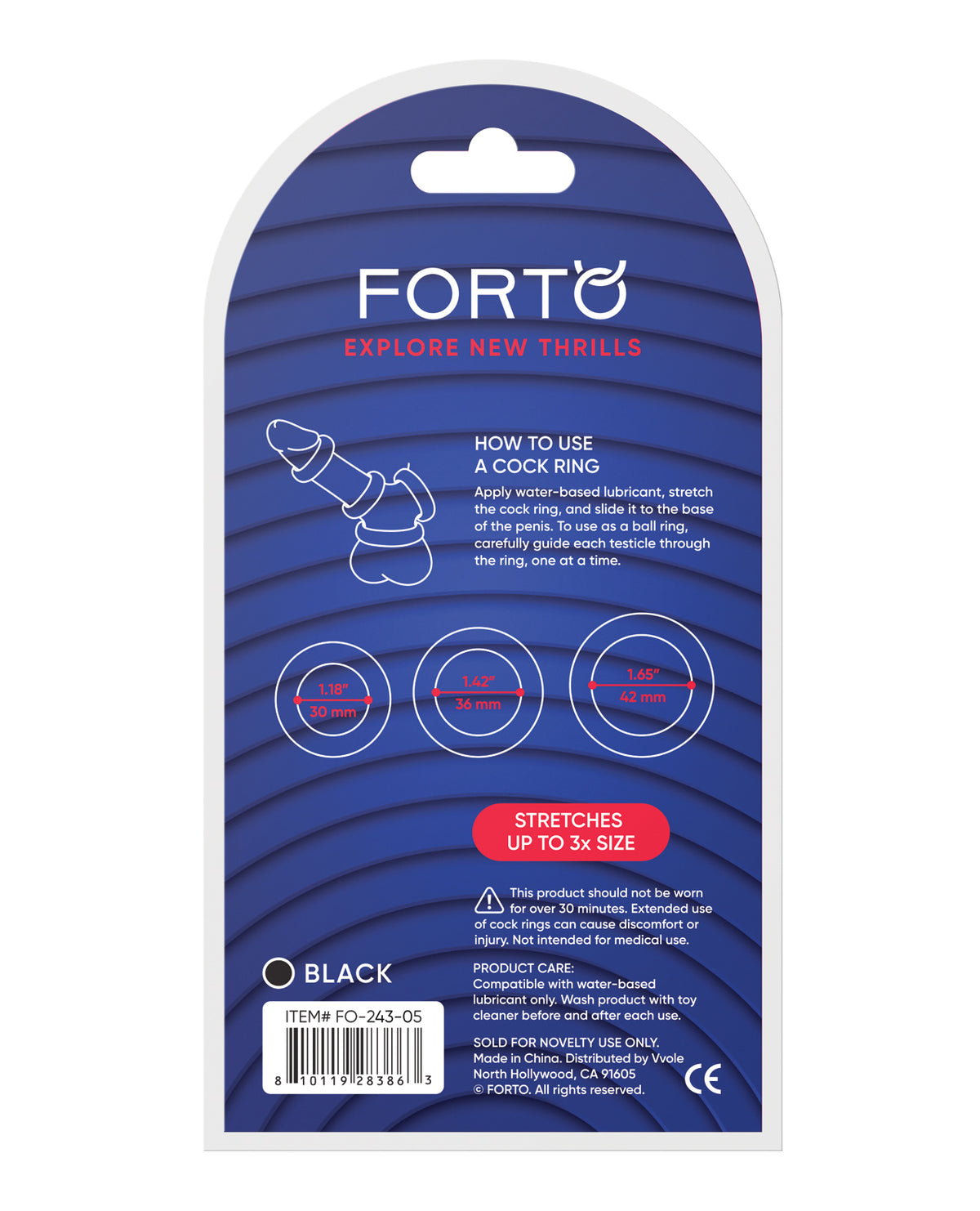 Forto Trio Set aus ultr weichen Silikon-Penisringen, schwarz, verstellbar