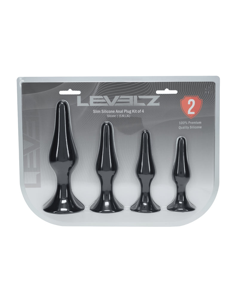 Carregar imagem no visualizador da Galeria, Conjunto LEVELZ de plugs anais cônicos de silicone premium, com 4 tamanhos, preto

