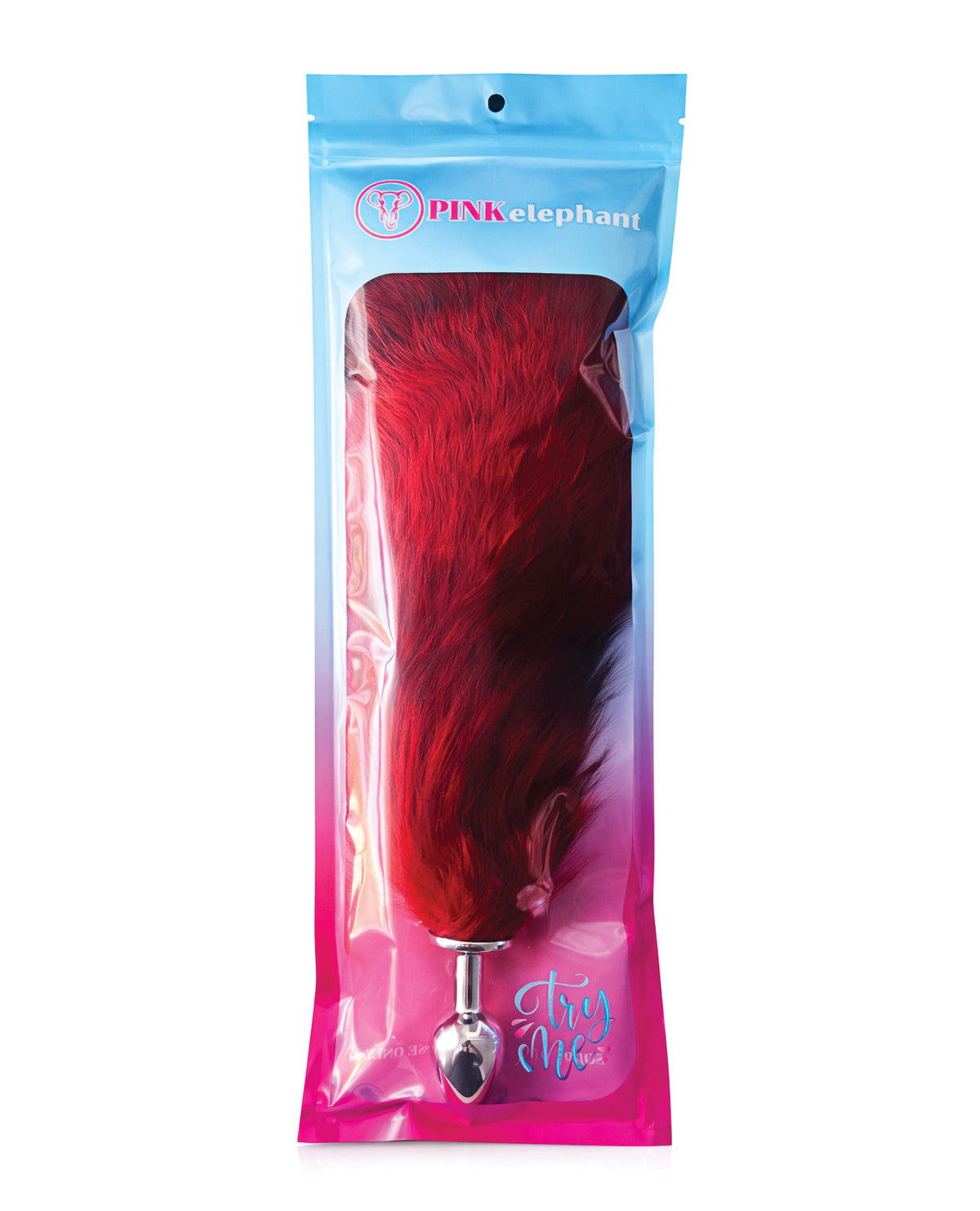 Plug anal en acier inoxydable avec queue de renard Pink Elephant, grand modèle rouge