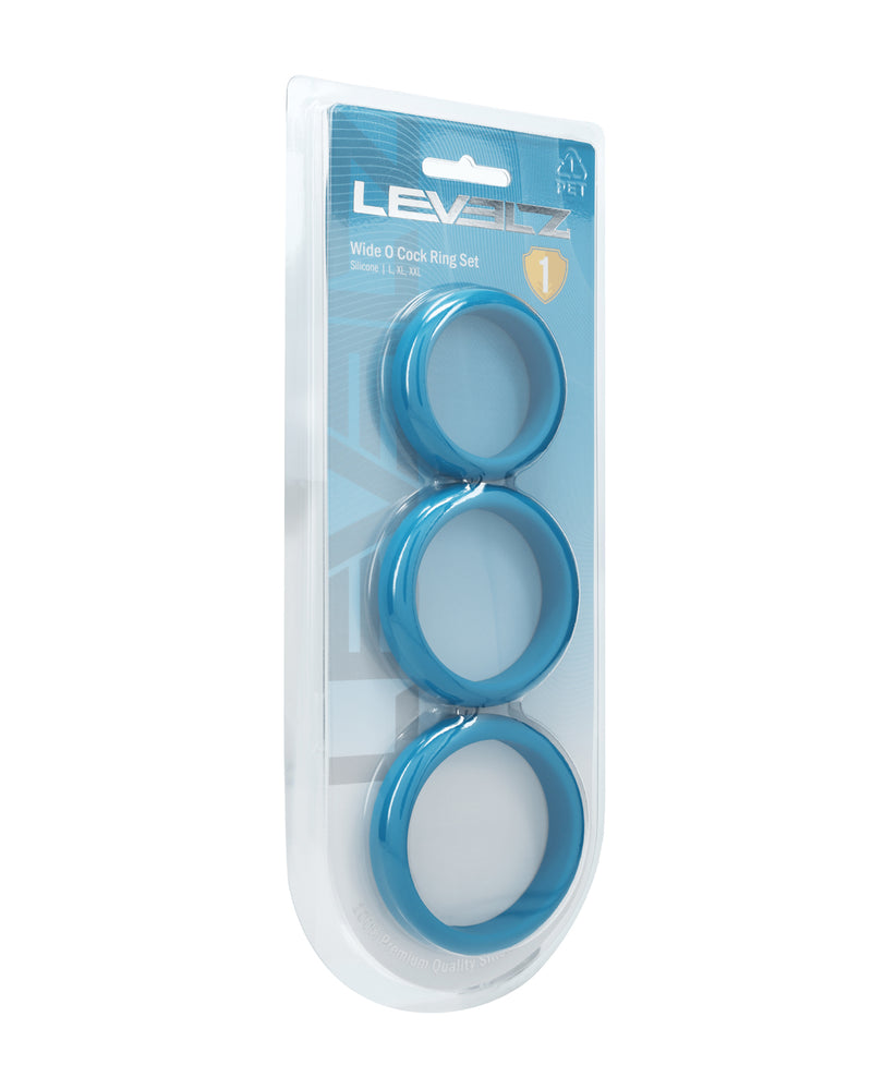 Încărcați imaginea în vizualizatorul Galerie, Set de 3 inele pentru penis Levelz Wide O, din silicon, cu finisaj premium, verde-albăstrui
