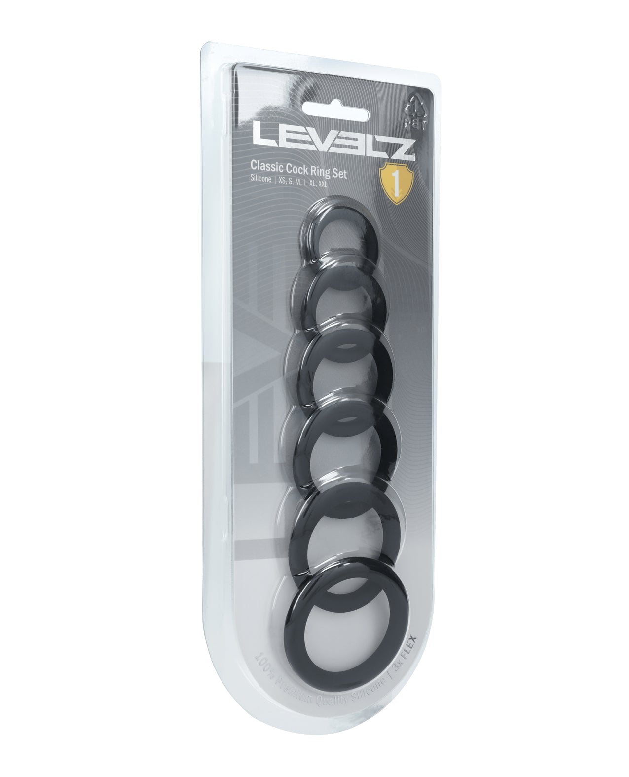 Set de inele pentru penis Levelz, din silicon, în 6 dimensiuni, inele negre fără vibrații