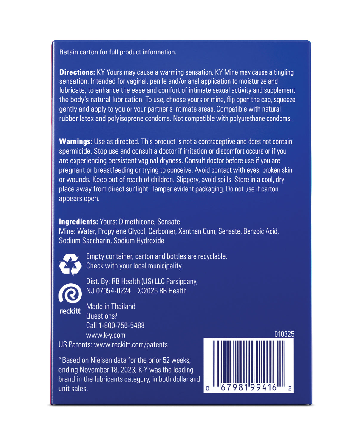 Lubricante íntimo para parejas KY Yours And Mine con efecto de calentamiento y enfriamiento, 1.69 Oz