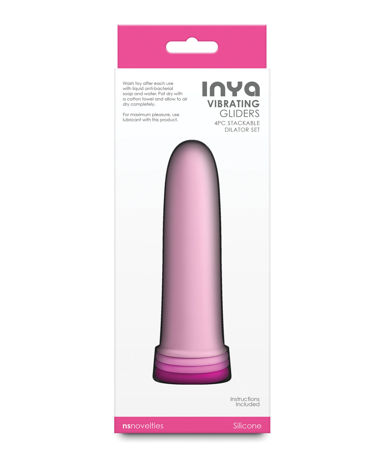 Set de dilatadores vibratorios INYA Gliders de cuatro piezas, tres velocidades, rosa, apto para el cuerpo
