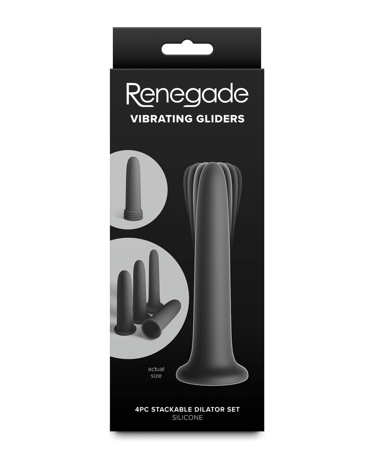 Set de dilatadores vibradores Renegade con fundas apilables y modos de vibración - negro