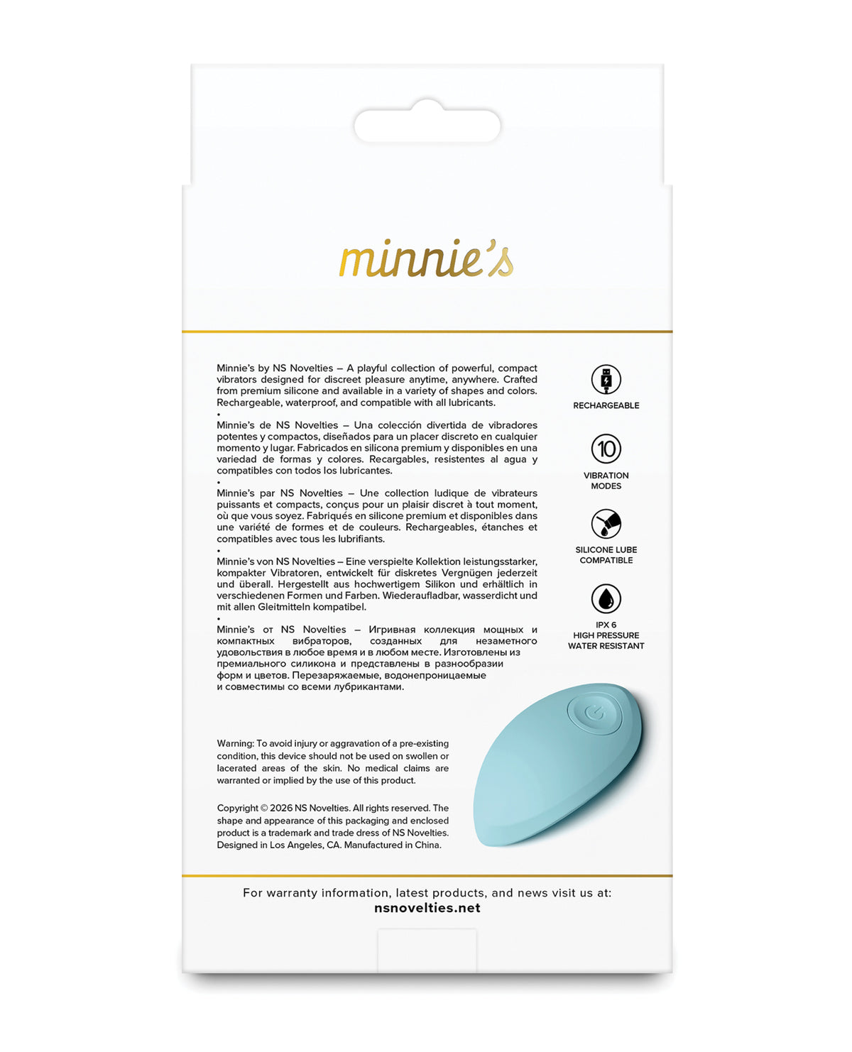 Vibrador de braguita de silicona recargable Minnie Pop con control remoto, azul