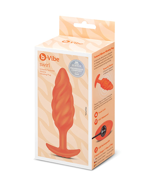 Bvibe Swirl Vibrating Silicone Butt Plug Orange Textured Anal Plug
