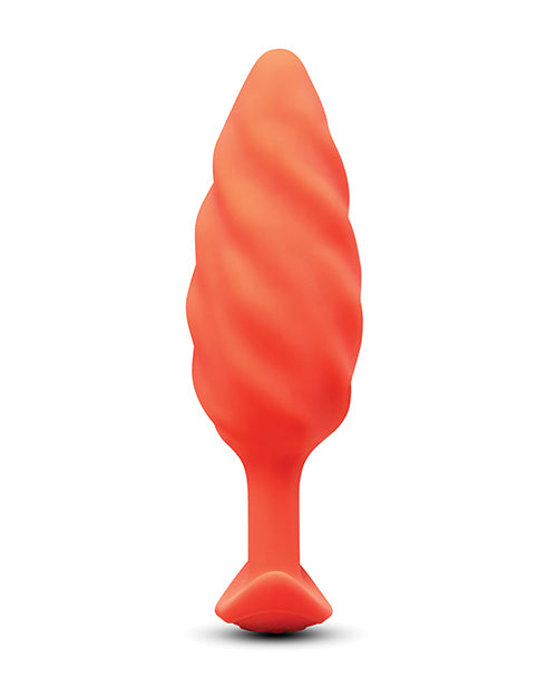 Plug anal de silicona con textura y vibración Bvibe Swirl, naranja