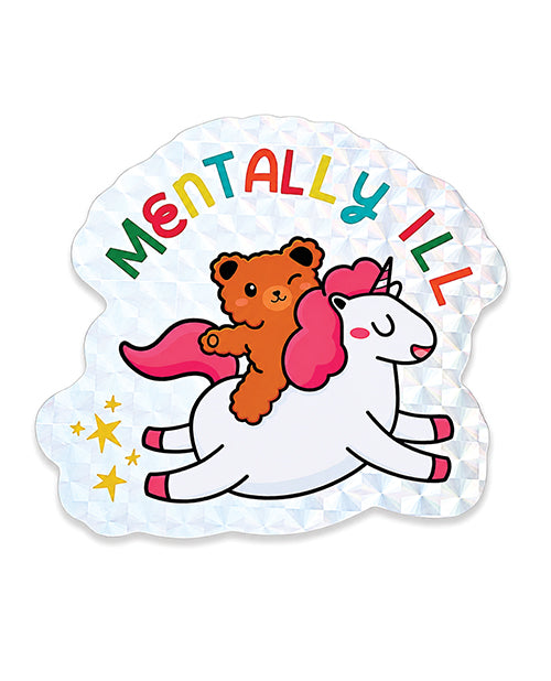 Cargue la imagen en el visor de la galería, Pegatina de vinilo con purpurina «Enfermo mental» y un lindo osito de peluche y unicornio
