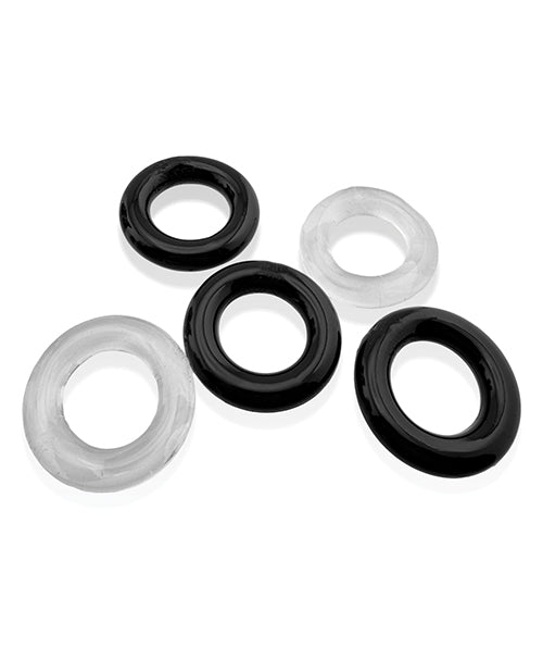 Hunky Junk Jacker Super Stretch Cockring 5 Pack Set With Storage Tube
