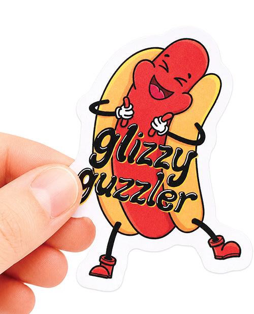 Zabawna winylowa naklejka Glizzy Guzzler z hot dogiem na laptopa i kubek termiczny