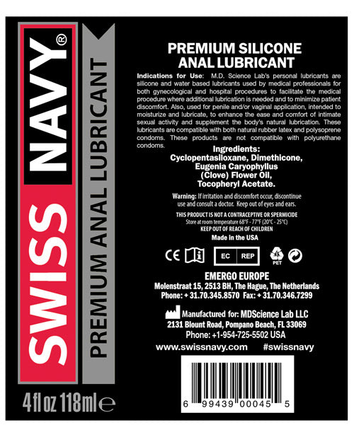 Lubrificante Anal à Base de Silicone Swiss Navy - 4 oz