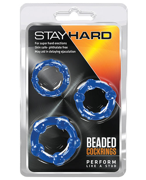 Inele pentru penis cu bile Blush Stay Hard, set de 3 - Albastru