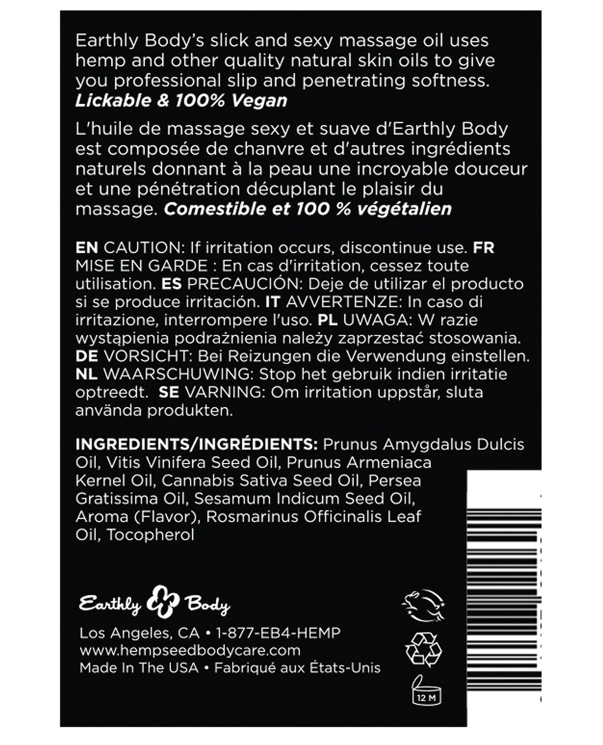 Ulei de masaj comestibil Earthly Body - 8 oz Mango
