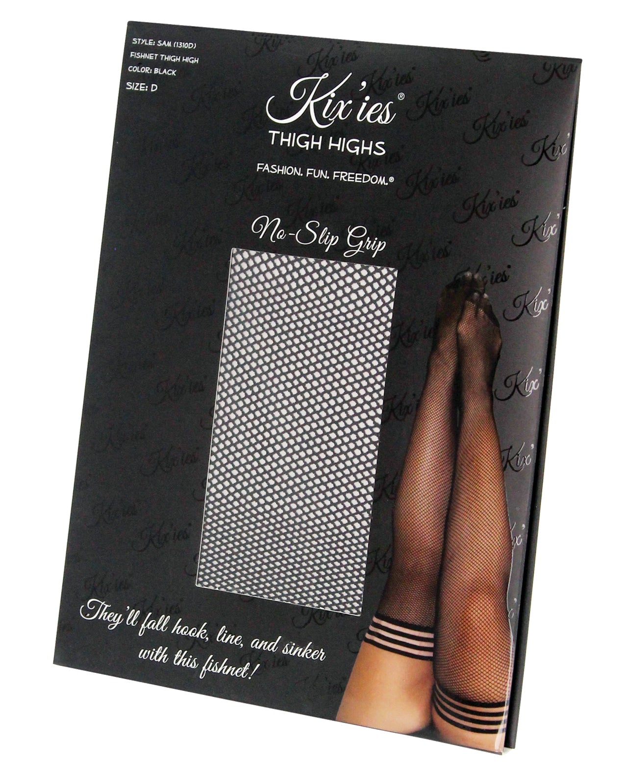 Kixies Sam Fishnet Thigh High Stockings Size D Black