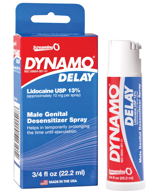 Spray retardante Screaming O Dynamo con trece por ciento de lidocaína para un rendimiento prolongado