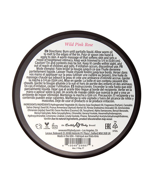 Vela aromática At Night de Earthly Body, Wild Pink Rose, 6 Oz, para el hogar y el baño