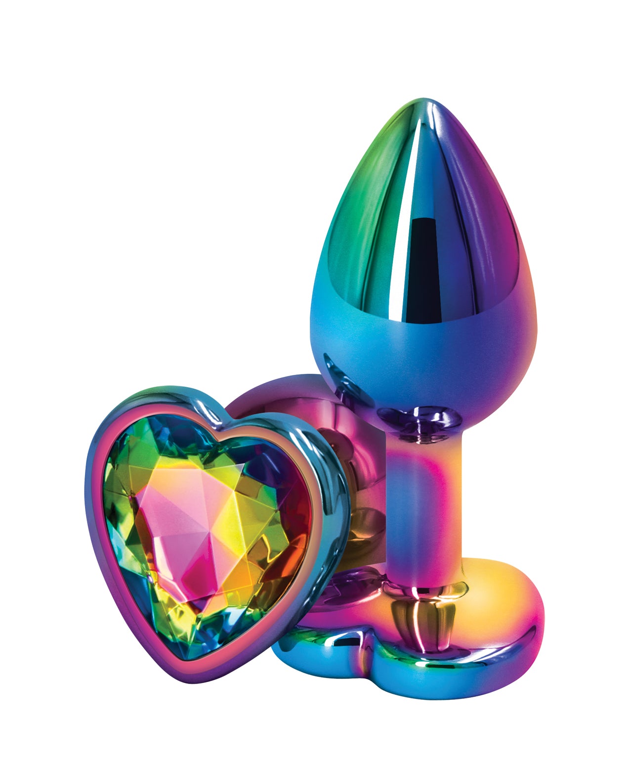 Giocattolo anale in alluminio piccolo arcobaleno a cuore multicolore per il gioco sensuale sicuro e leggero