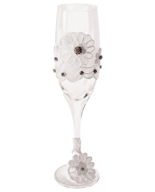 Verre à champagne future mariée avec bordure en dentelle blanche