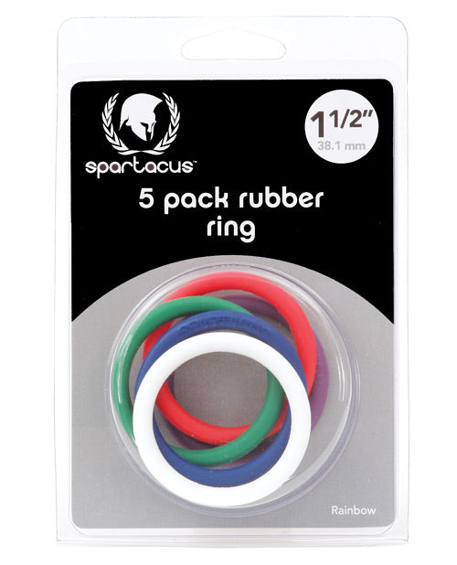 Spartacus Set di Anelli per Pene in Gomma 1,5" - Confezione Arcobaleno da 5 Pezzi