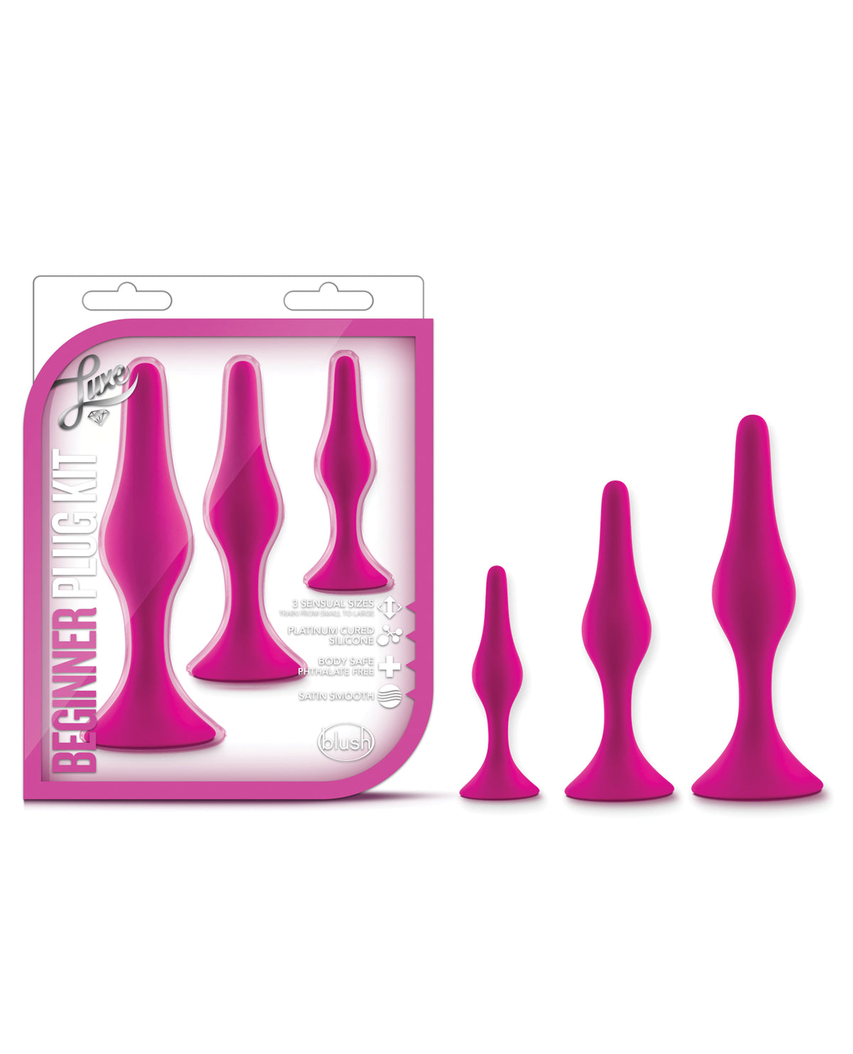 Blush Luxe Beginner Butt Plug Kit Pink Safe Starter Set Three Sizes