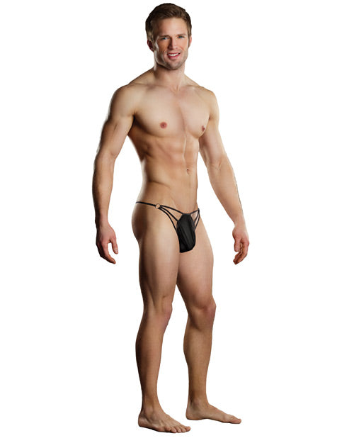 Male Power G String With Straps And Rings Black Size S M